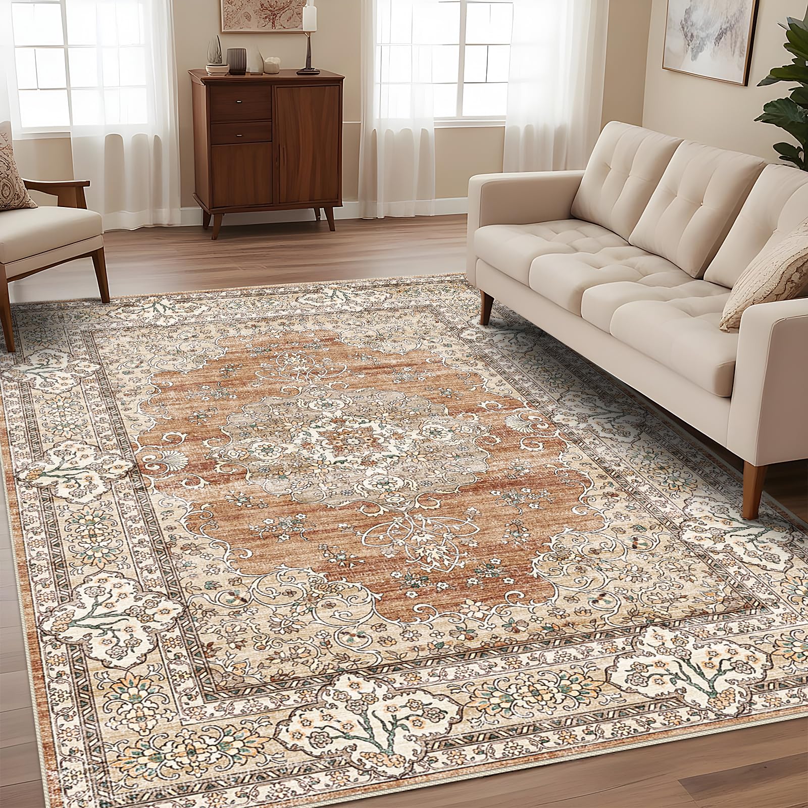 Puino 9x12 Washable Vintage Rug: Oriental Rugs for Living