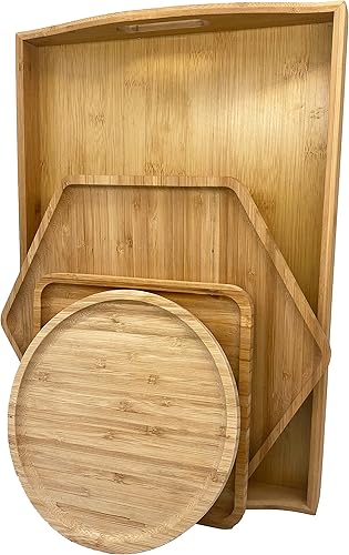 Miniatura 7 de Bandejas de bambú para servir charcutería de 16.5 x 11.8 pulgadas con asa, el juego incluye 1 hexagonal de 12.5 pulgadas + 1 cuadrado de 7.8