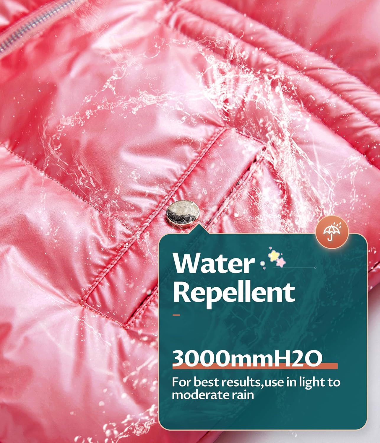 CREATMO US Girl's Kids Metallic Shiny Jacket with Detachable Fur Collar Warmth Winter Outerwear - Image 5