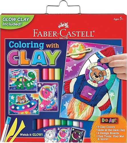 Miniatura 1 de Faber-Castell Do Art - Colorear con mascotas espaciales de arcilla, crea 4 diseños que brillan en la oscuridad, arte sensorial para niños, multicolor
