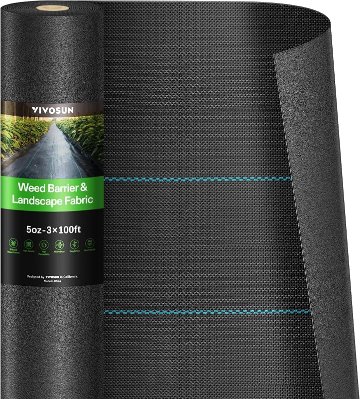 Tejido para paisaje VIVOSUN Premium Weed Barrier Heavy Duty 3ftx100ft | 5 oz de doble capa, alta permeabilidad, fácil configuración y control superior de malezas