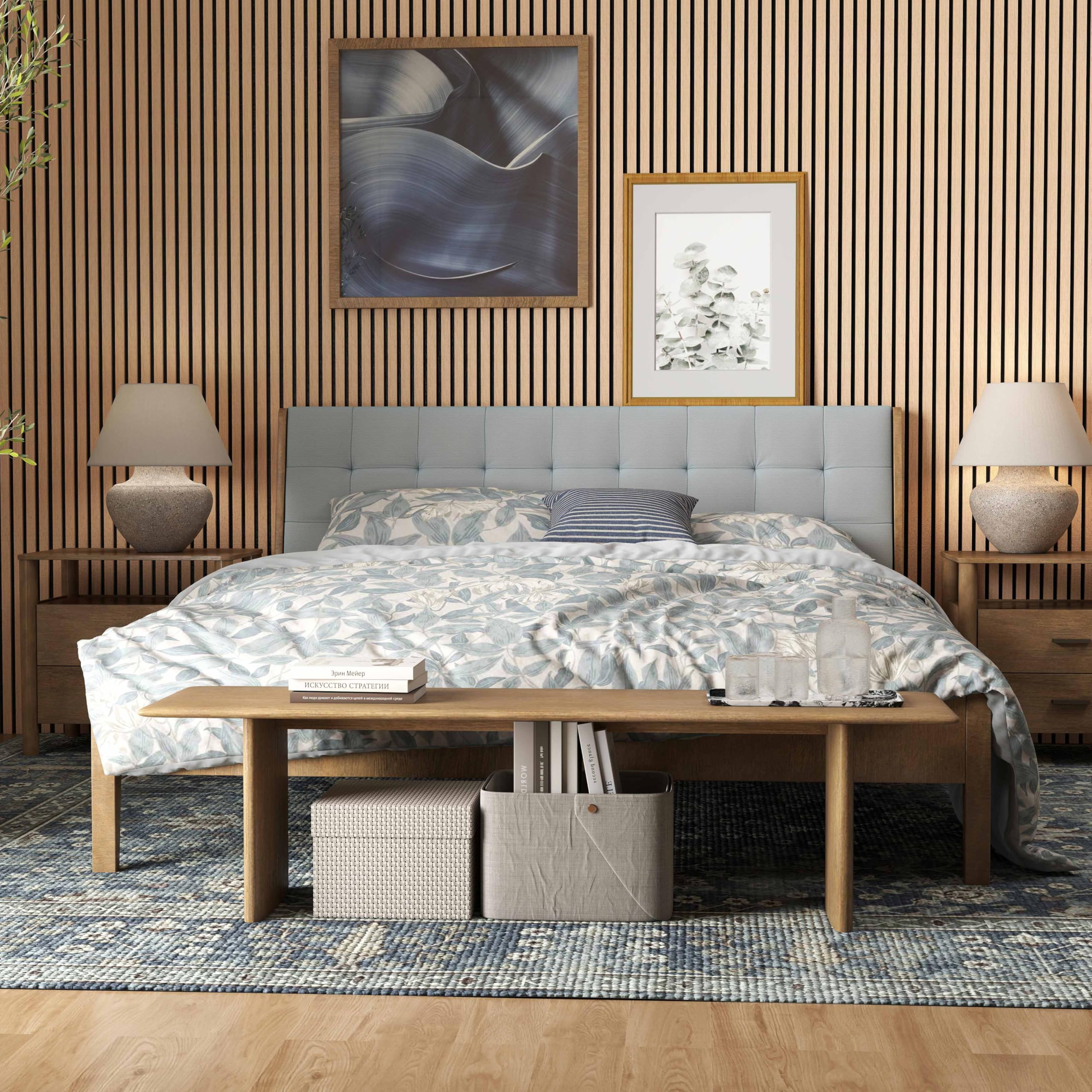 Lot de 2 - 260×30cm panneaux muraux acoustiques MDF Chêne foncé | Panneau acoustique mural pour studios, salons, bureau, comptoir - Fond feutrine noir