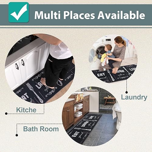 Miniatura 7 de Juego de 2 alfombrillas antideslizantes Carvapet para cocina juego de estera con goma en la parte inferior antideslizante diseño de limón gris Lemon