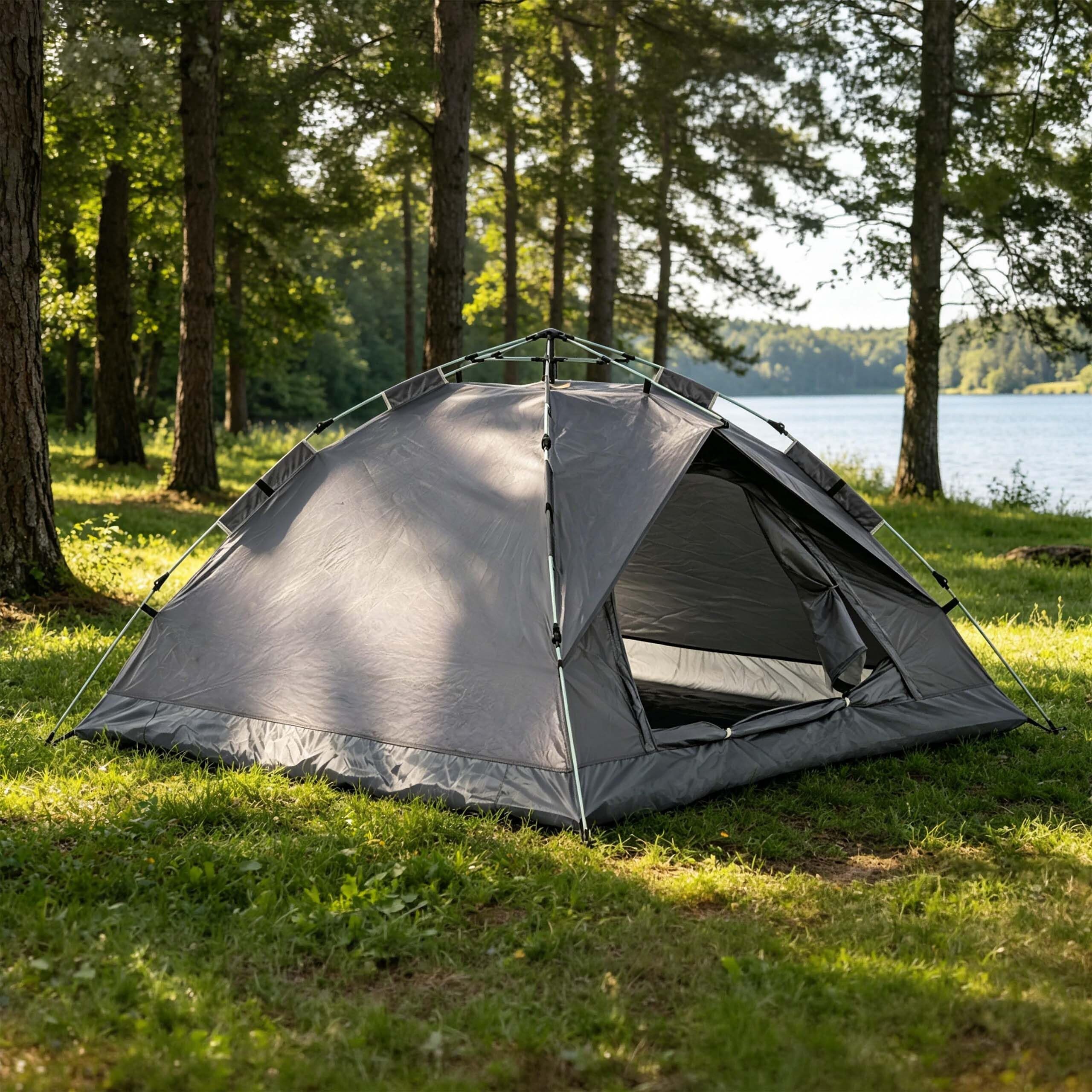 Relaxdays Tenda da campeggio pop-up automatica, 3-4 persone, grigia | protezione UPF50+, zanzariera, 135x200x200 cm