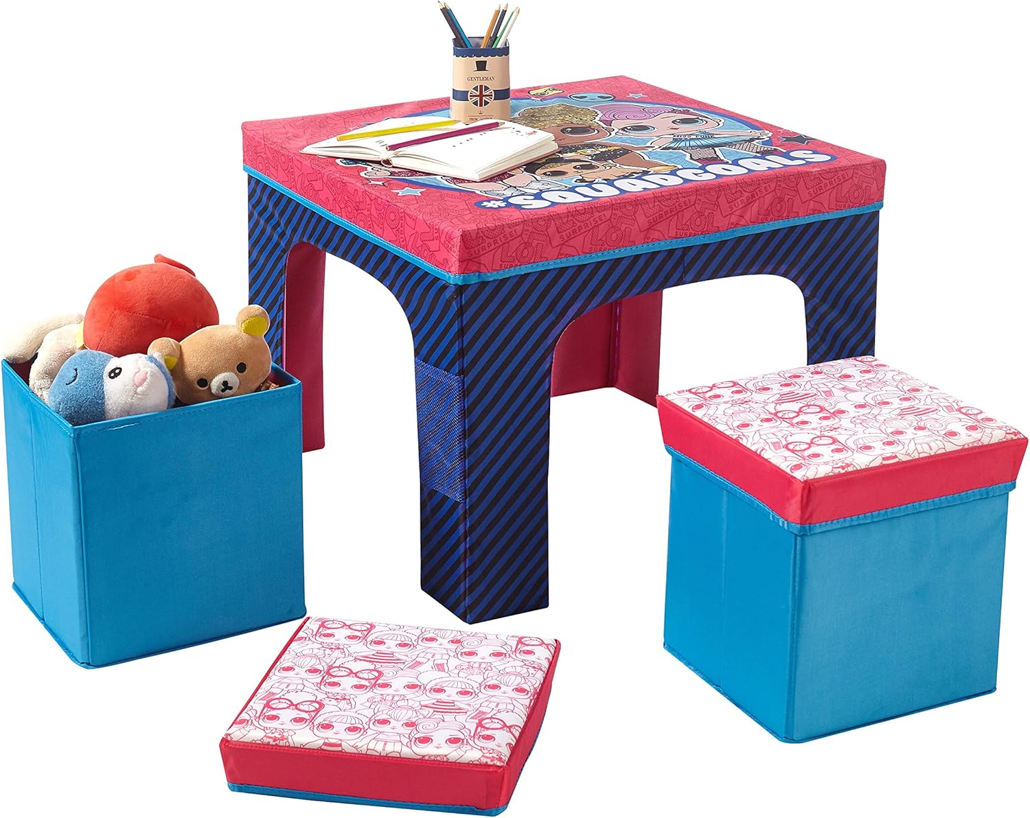 LOL Surprise 3 Piece Collapsible Table and Chair Set with Storage Table and 2 Ottomans