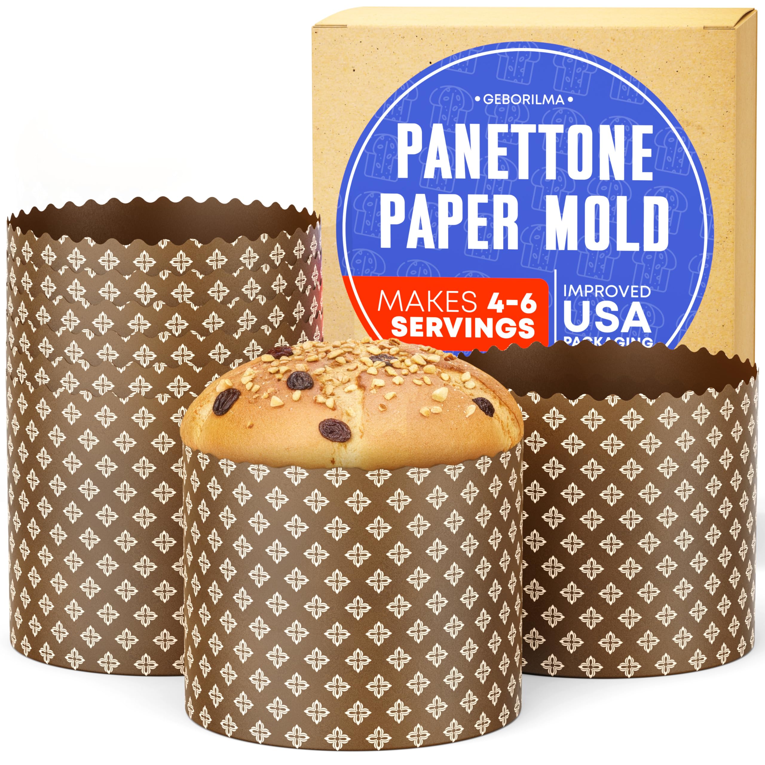 Premium Panettone Paper Mold Large - 20 oz Disposable Panettone Pan for Cake and Bread - 5 in Panettone Mold 500 g - Forms for Baking Paska and Kulich for Christmas 6 pack