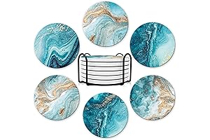 4 Inches Blue Marble Coasters with Drink Holder - Protect and Beautify...