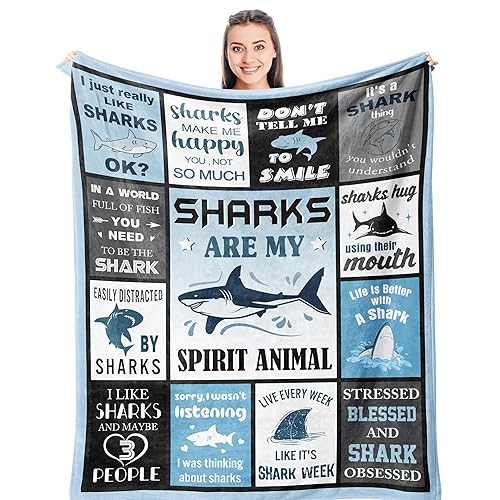 Shark Gifts for Women/Men/Boys/Girls, Unique Shark Lovers Themed Blanket Accessories/Stuff for Kids, Cute Sharks Things Soft Throw 50" x 60" - 50" x 60" - Shark Gifts