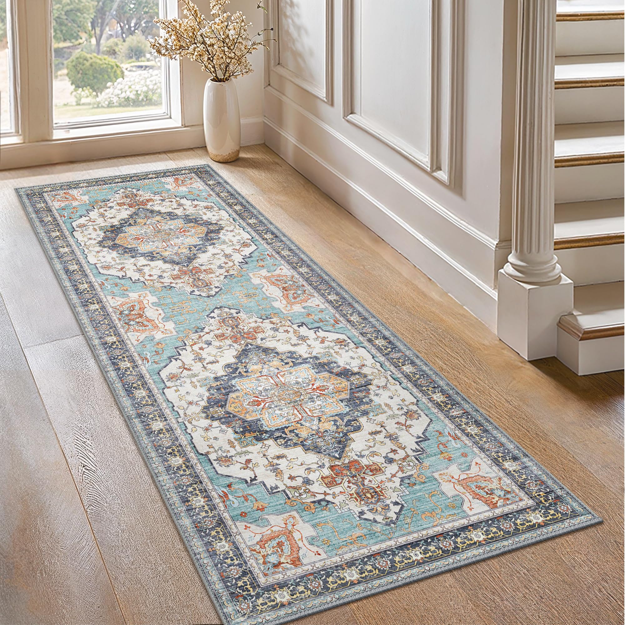 GENIMO Runner Rug 80x150cm - Non Slip Washable Carpet for Living Room Hallway, Bedroom, Cyan, 80 x 150 cm (Rectangular) - Image 2