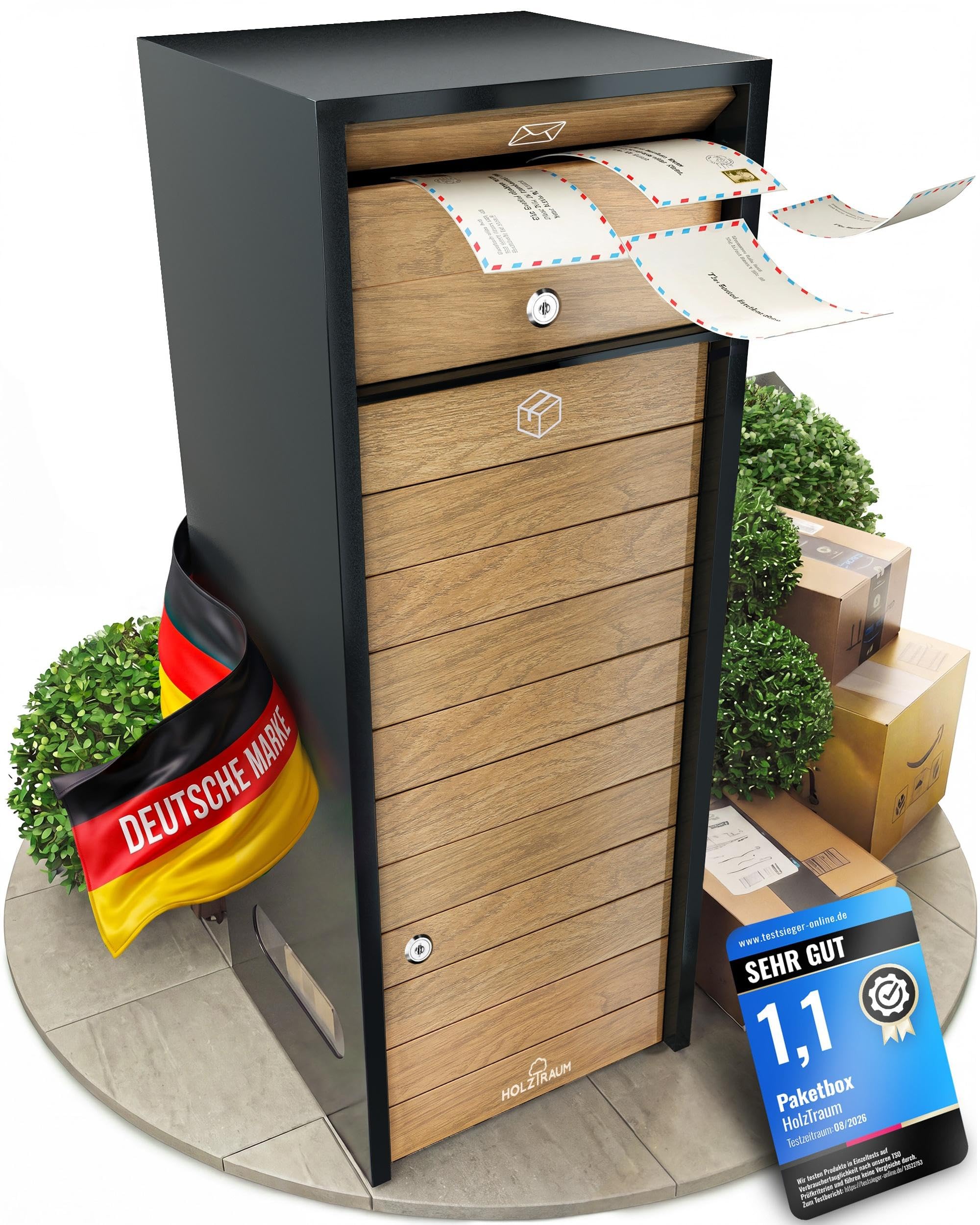 Paketbox, Briefkasten mit Paketfach, Paketbox draußen groß XXL