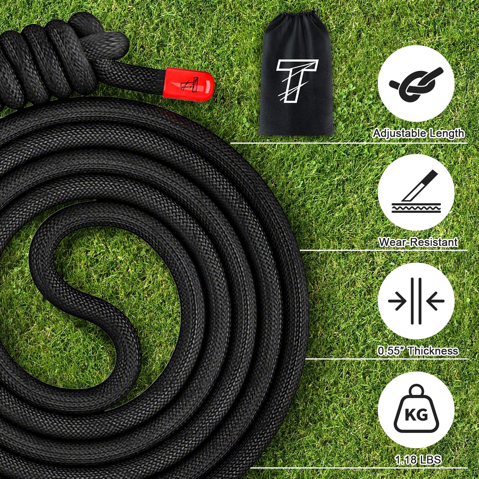 Flow Rope Übungsspringseil für Fitness, Workout, Fluss mit 2,7 m verstellbarem, doppelt gewebtem Workout-Seil für Männer, Frauen, Anfänger-Training – Indoor & Outdoor Cardio