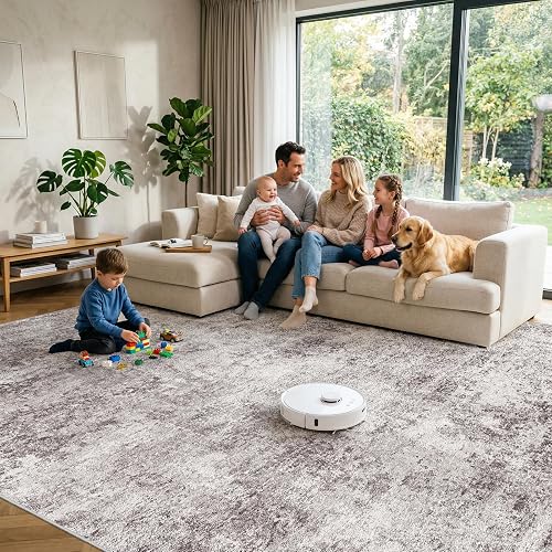 Puino 10x14 Washable Modern Abstract Rug (Gray/Cream)