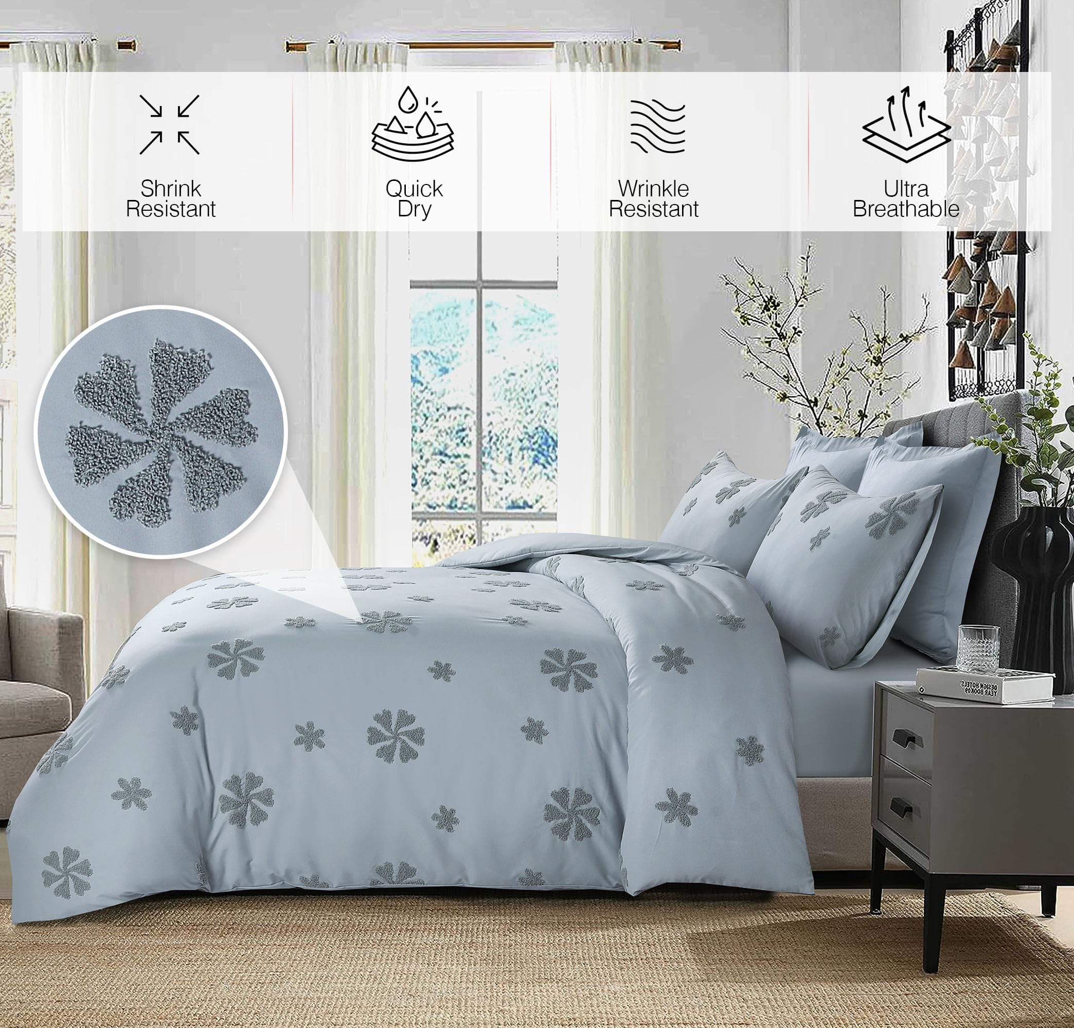 LYMA Bedding Duvet Cover Set Double Flower Tufted, OEKO-TEX Certified - Image 3