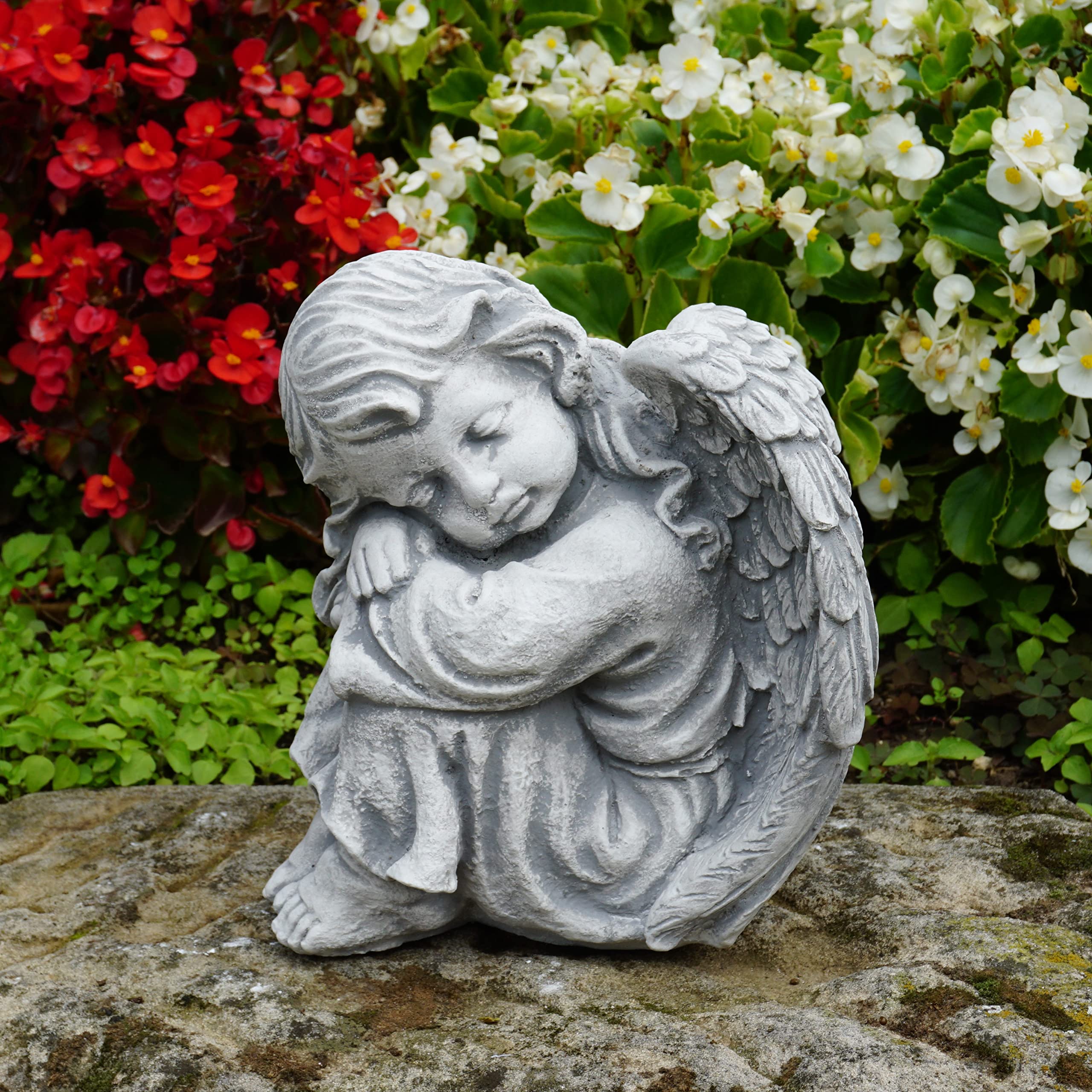 gartendekoparadies.de Angelo addormentato a forma di angelo di trincea grigio pietra antigelo per esterni, altezza 23 cm, 6 kg