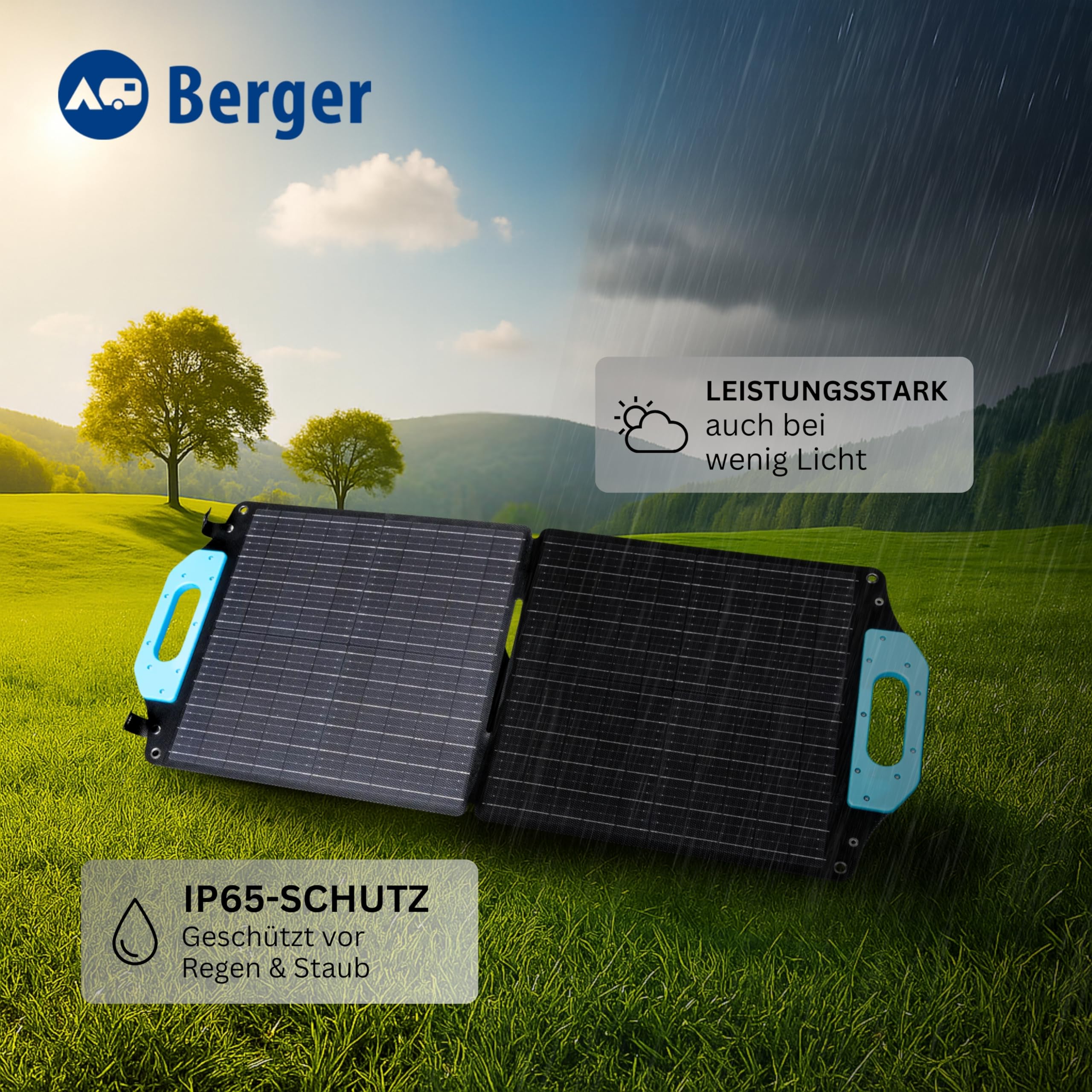 BERGER faltbares Solarpanel Monokristallines 60W bis 300W Solarmodul für Camping Outdoor Powerstation Batterie