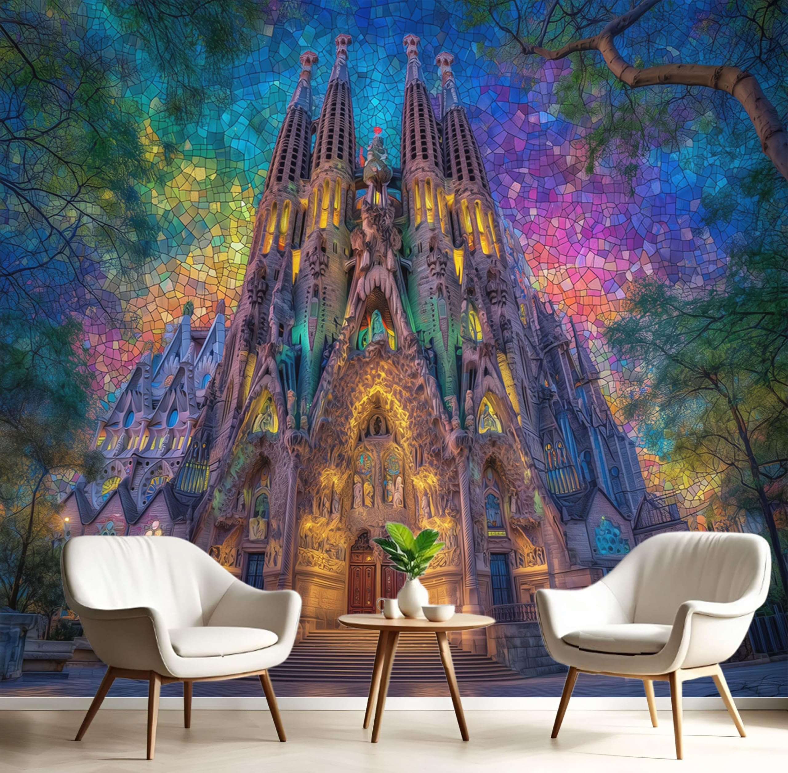 Tapisserie Panoramique Salon Canapé Fond Décoration Murale Chambre Psychédélique Barcelone