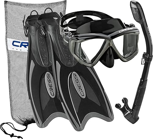 Cressi Máscara de esnórquel con lente de vidrio templado, diseño italiano, esnórquel seco, aleta de esnórquel larga Palau, juego de esnórquel con