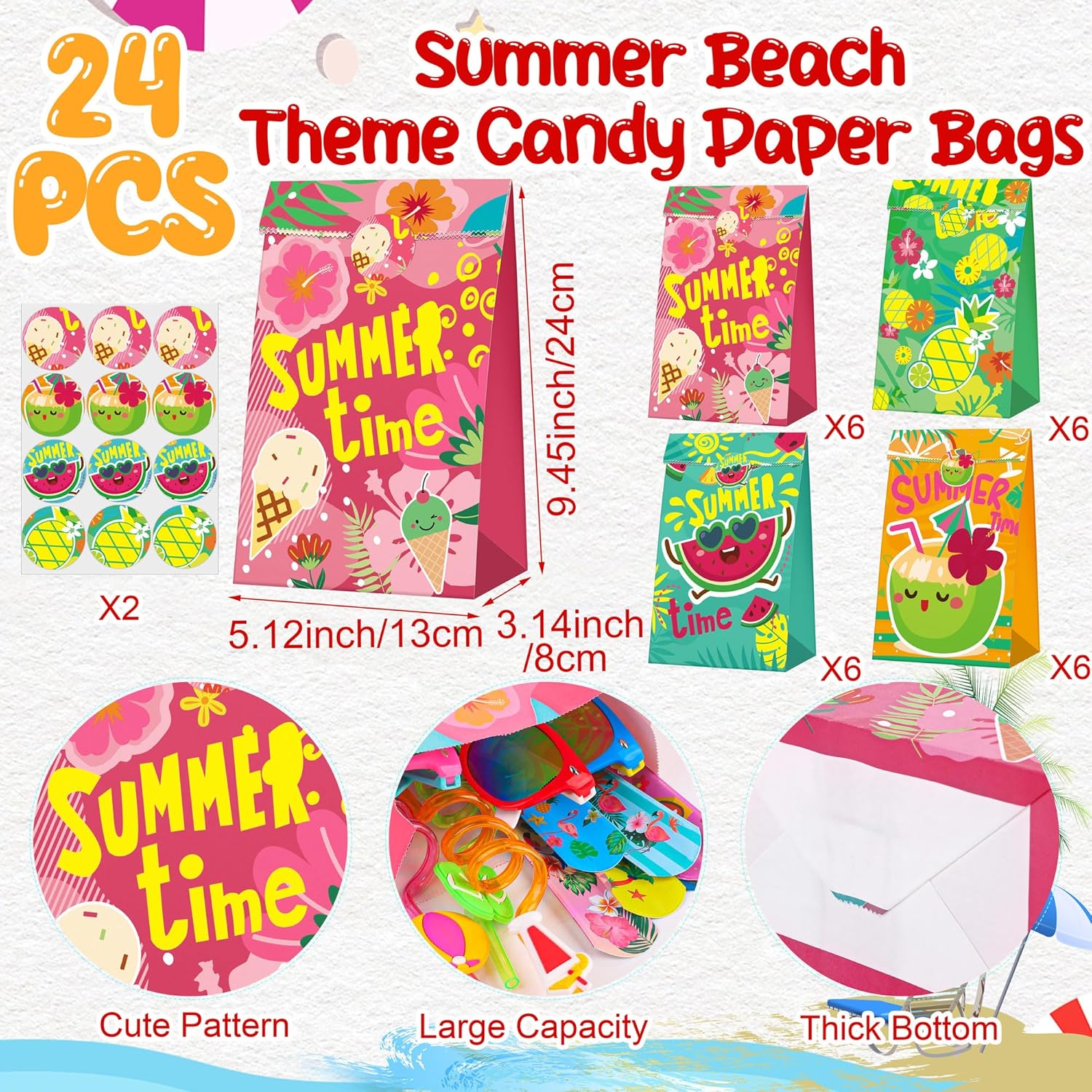 Elcoho 144 Pieces Pool Party Favors Beach Toys Including Inflatable Beach Ball, Sunglasses, Paper Bag Straw Tattoo Slap Bracelet Beach Summer Party Favors for Birthday Graduate Pool Party Age 4-12
