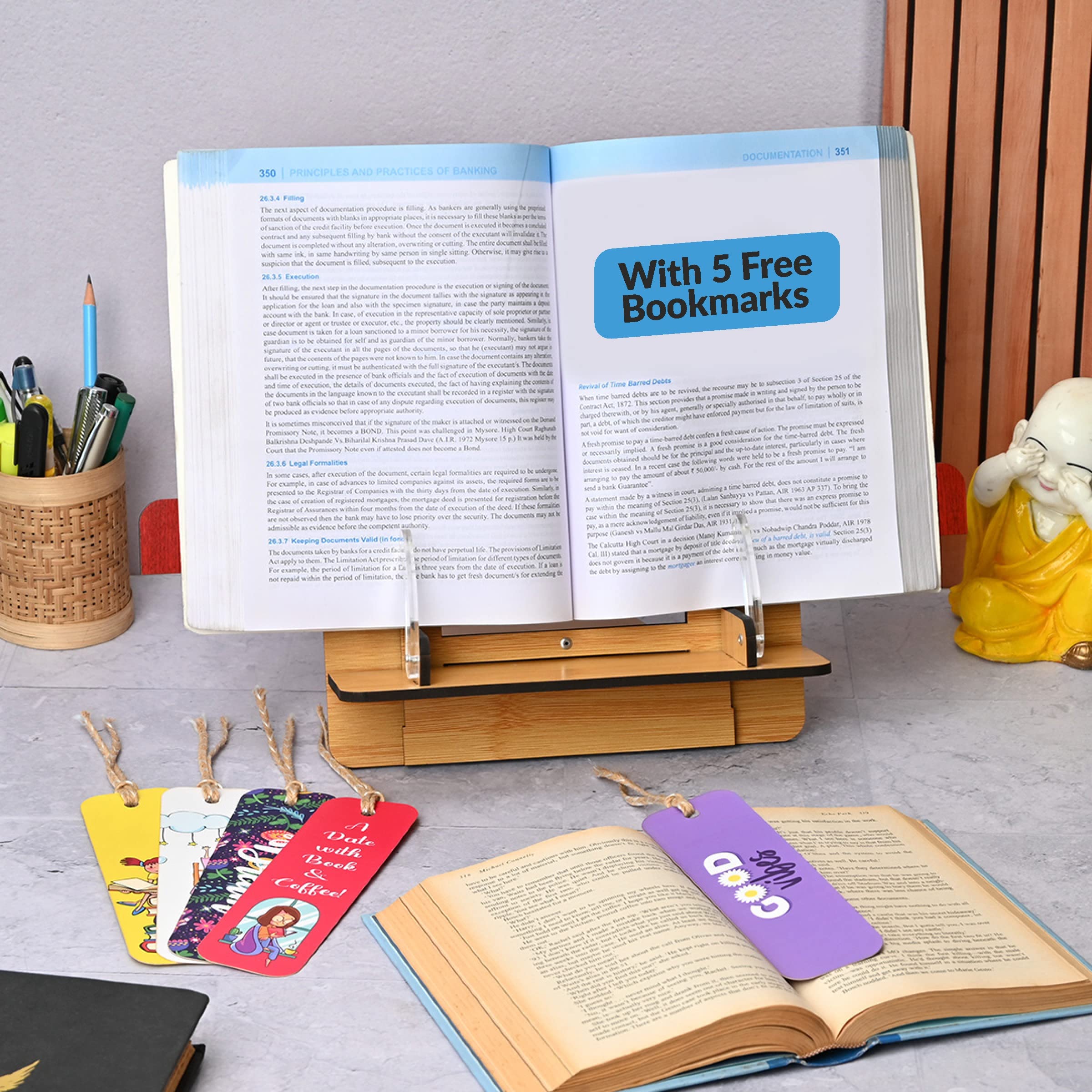 GKD Book Reading Stand with 5 Colorful Bookmarks Desk Accessories for Adjustable Reading Angles Compatible with All Size Books, A3 Large Size, Heavy, Bulky, Large Book Stand, Tablet (Bamboo) (B0BQC15D1Y) Amazon Price History, Amazon Price Tracker