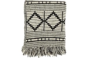 Bloomingville Rustic Hues & Textured Warmth Black & Cream Throw Blanket