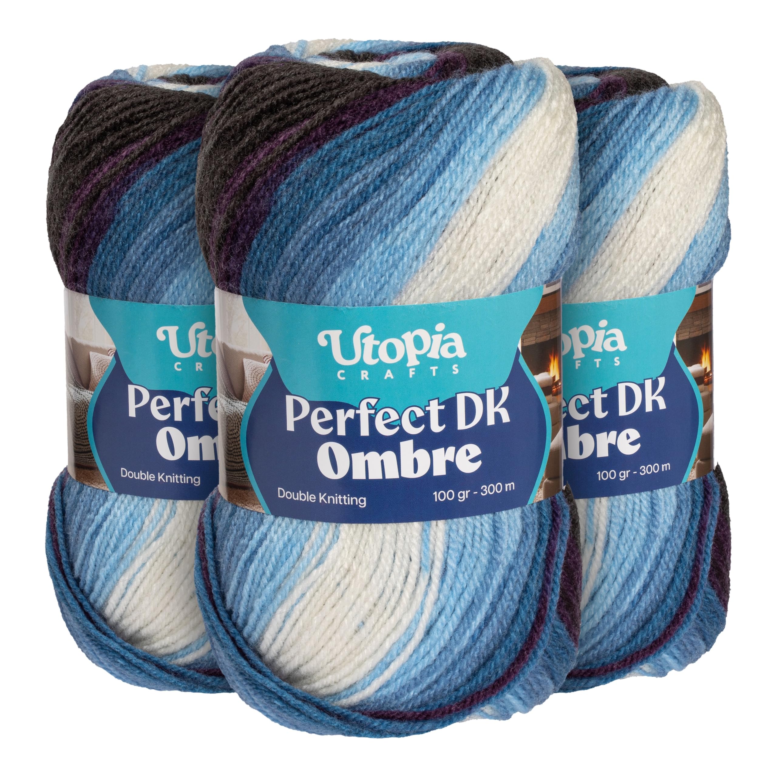 Utopia Crafts DK Ombre Multicolour Double Knitting Yarn 3X 100g (002)