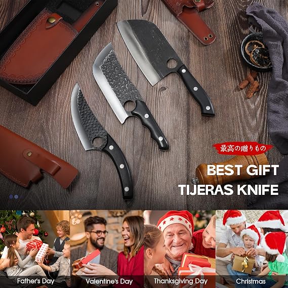 TIJERAS Kitchen Scissors Set Gold Bundle With 3Piece HandForged Meat Cleaver Set