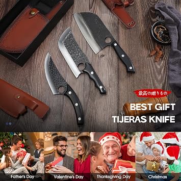 TIJERAS Kitchen Scissors Set Gold Bundle With 3Piece HandForged Meat Cleaver Set