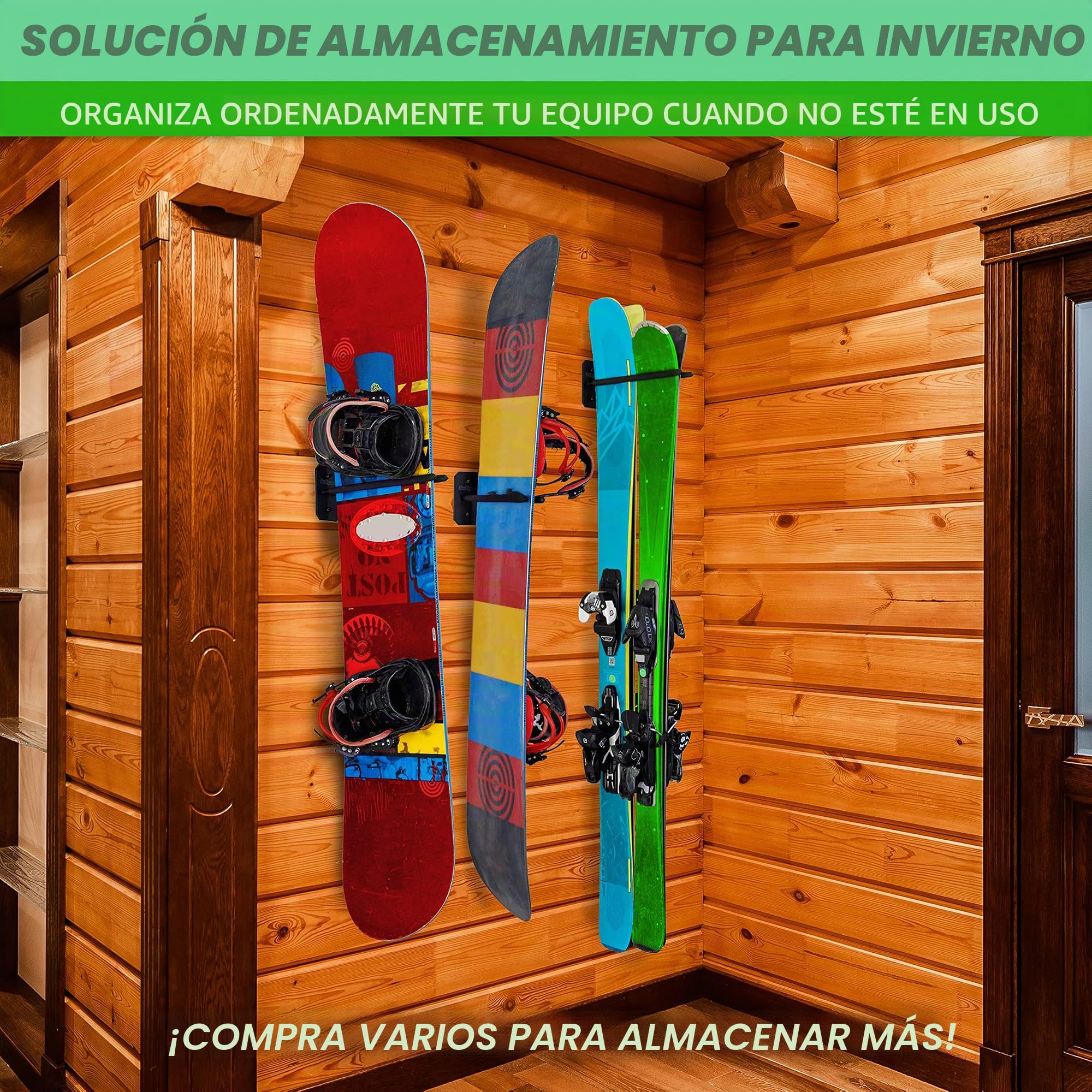 Estante de Almacenamiento para esquí y Snowboard montado en la Pared, 2 u 8 tamaños