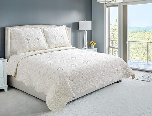 Miniatura 2 de Marina Decoration - Colcha bordada ultrasuave de verano, juego de 3 piezas con 2 fundas de almohada acolchadas