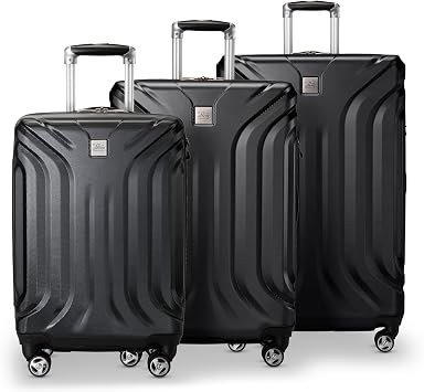 Skyway Nimbus 4.0 Expandable, Durable Hardside, 4 Wheel Spinner, Lightweight Suitcase, Unisex, Stylish, Black, 3-Piece Luggage Set, 20, 24" & 28"