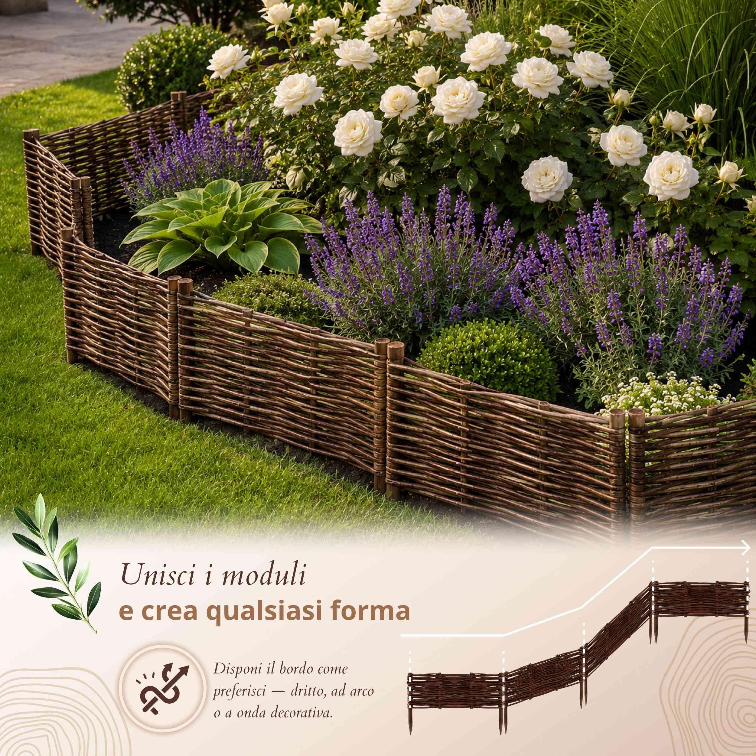 Floranica 5 pezzi Recinzione in vimini 20 cm x 40 cm – Staccionata da giardino intrecciata Palizzata Recinzione naturale Bordo aiuola