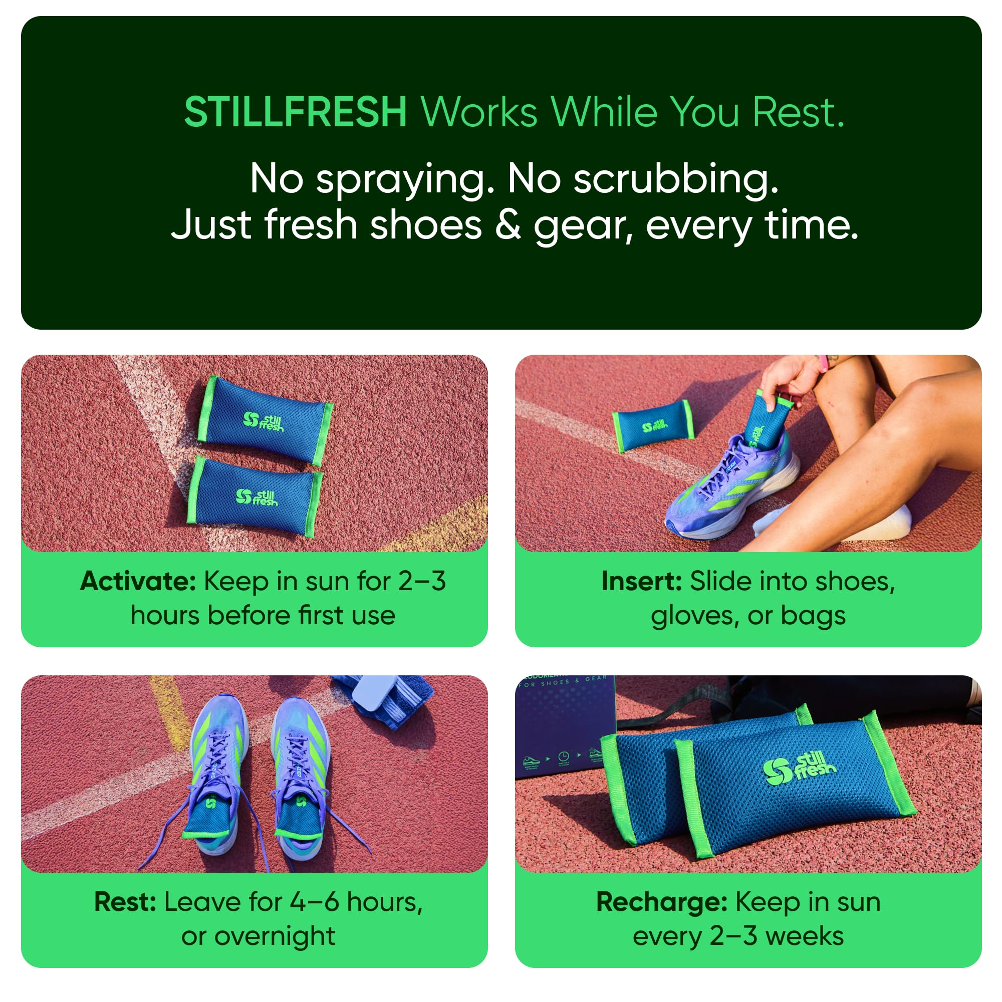 STILLFRESH Natural Odor Eliminator | Deodorizing Pouches Maxi – For Shoes (Size 7 and above), Sports Gear, Gloves and Gym Bags 2
