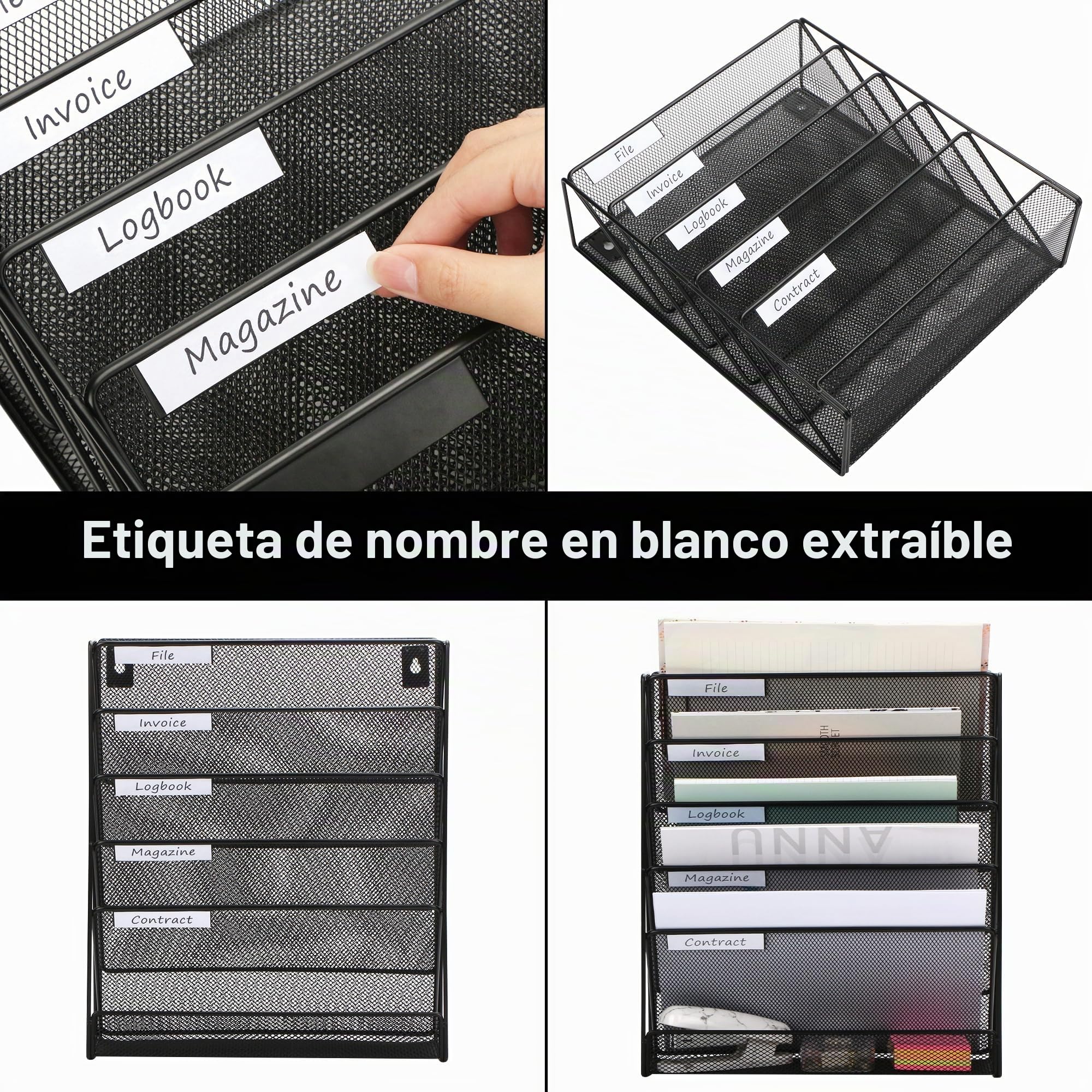 Exerz Revistero para Colgar de 5 Capas, Portafolletos de Pared A4, Organizador de Archivos de Oficina - Negro