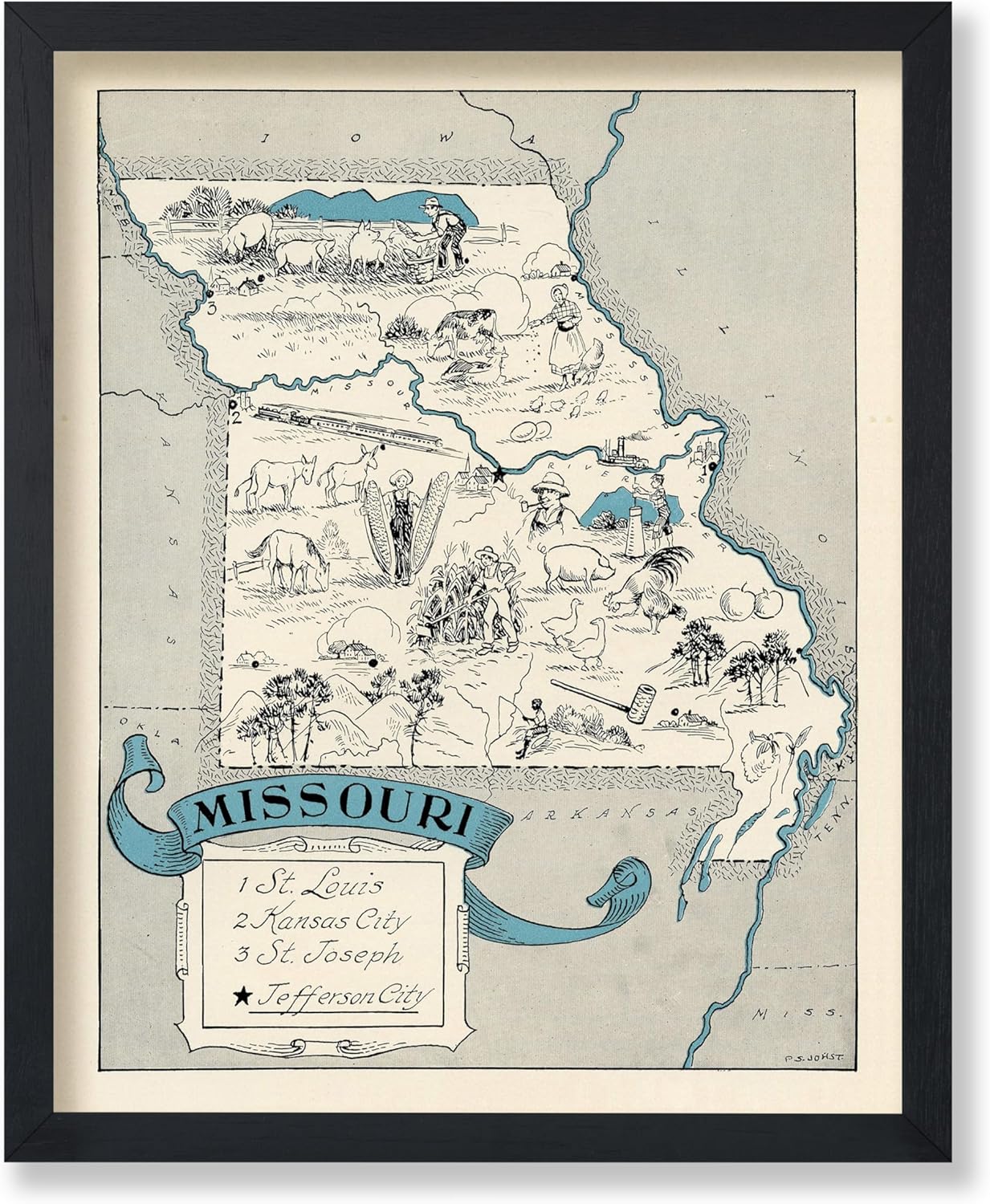 Amazon.com: Poster Master Vintage Missouri Map Print - Retro State Map ...