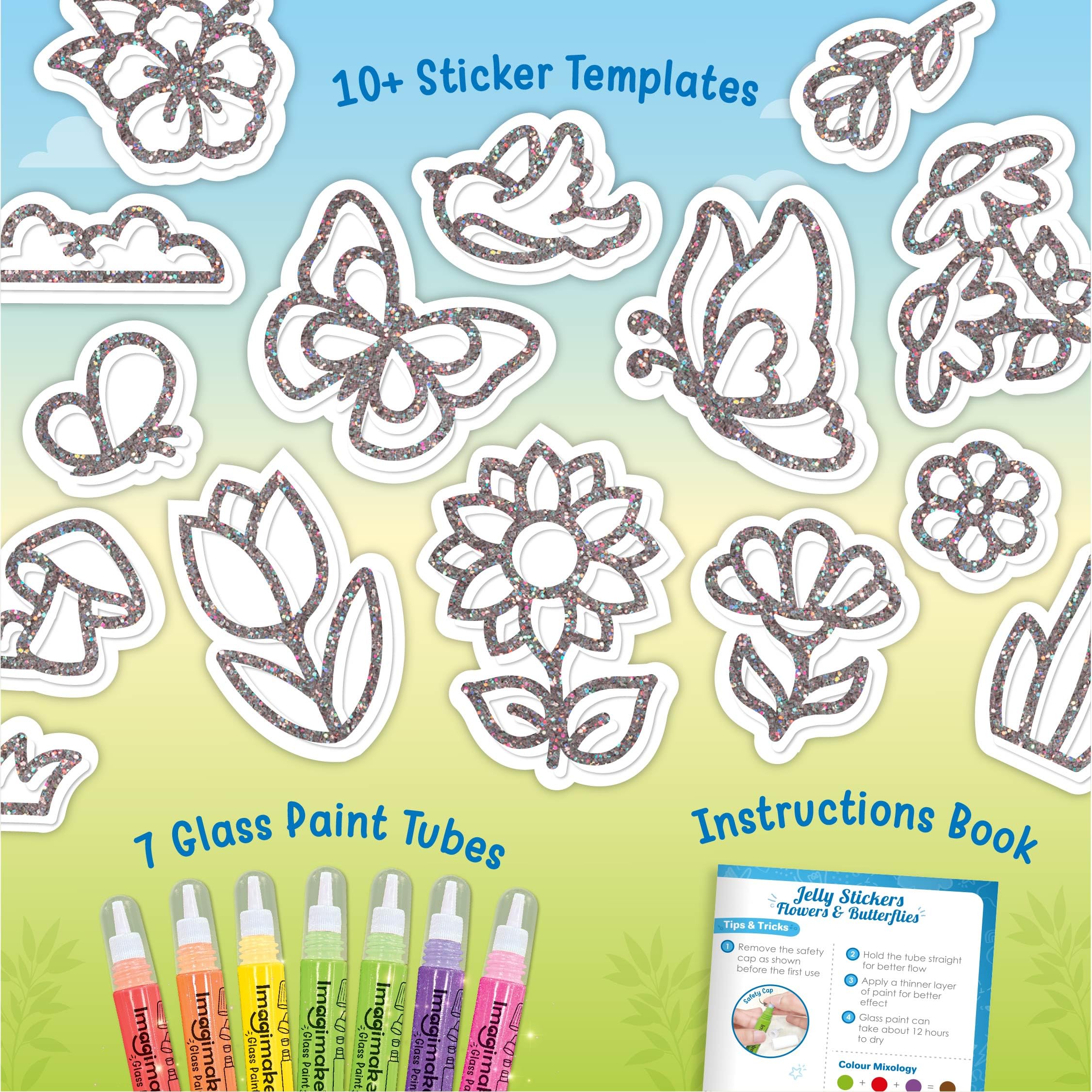 Imagimake DIY Jelly Stickers – Flowers & Butterflies | 3D Gel Stickers Craft Kit for Kids | Window, Bottle & Mug Decoration | Non-Toxic Glass Paints | Age 3+