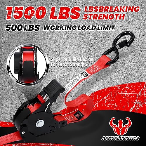 Miniatura 2 de Paquete de 4 correas de trinquete retráctiles, correas de trinquete automáticas de 1 pulgada x 12 pies para motocicleta, kayak y camiones,