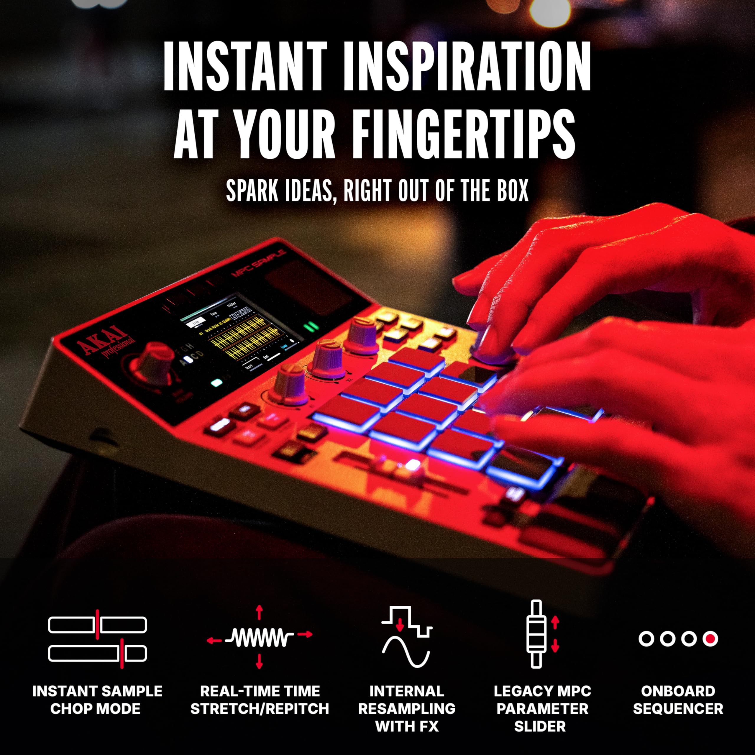 Akai Professional MPC Sample Przenośny Sampler | Tryb Samodzielny, Akumulator, USB‑C, Głośnik, Mikrofon, Do Samplowania, Sekwencjonowania i Produkcji Muzycznej