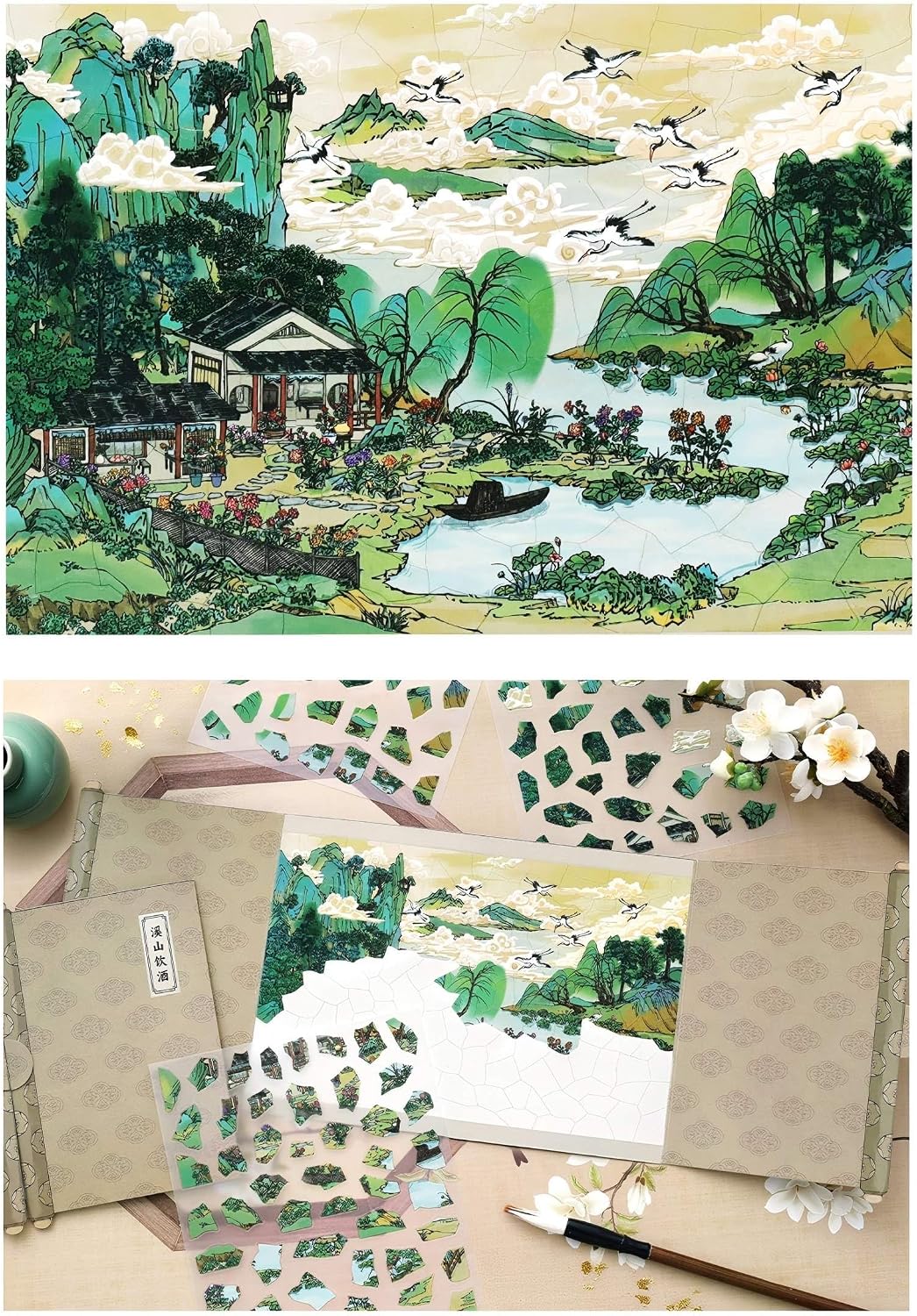 JDHTMTCBGX DIY 3D Sticker Scene Extra Large Size, Fun Vintage Chinese Painting Scene Stickers with Tweezers for Relief Stress Enjoy The Time