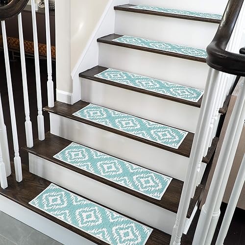 SUSSEXHOME Tetra One Color Design - Peldaños de escalera de 9 x 28 pulgadas, tiras antideslizantes para alfombras de 70% algodón para escaleras de