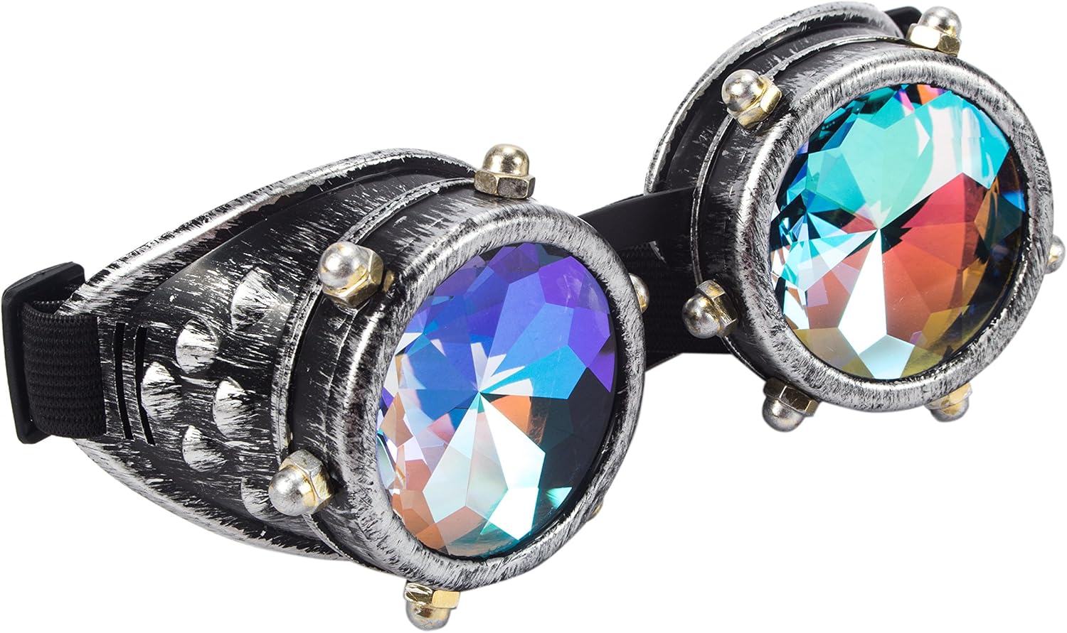 Kaleidoscope Rave Rainbow Crystal Lenses Steampunk Goggles Spike Halloween