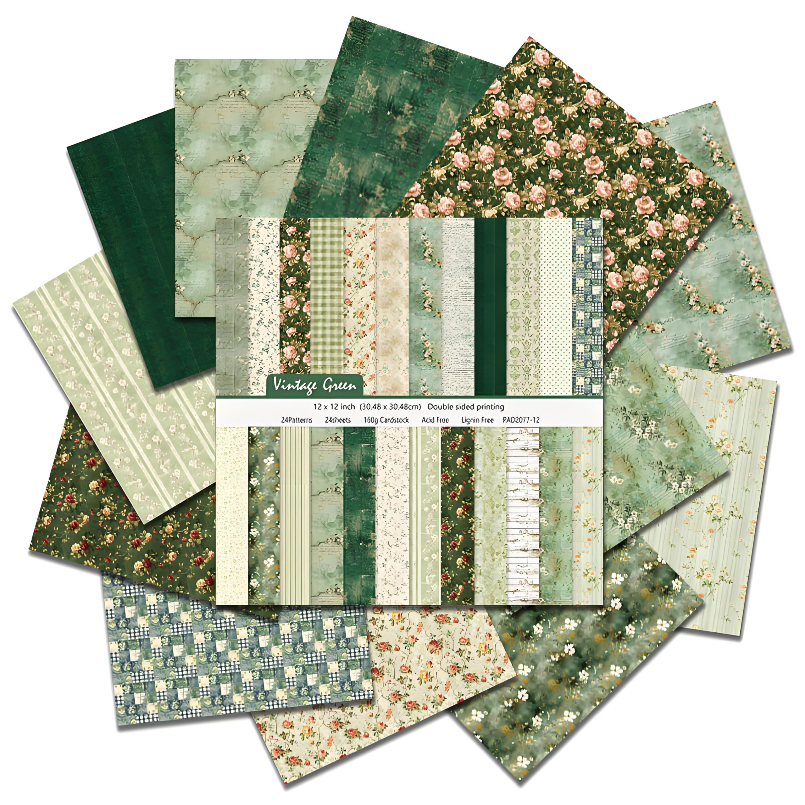 VIVIQUEN 24 arkusze dwustronnego papieru do scrapbookingu, 30 x 30 cm, vintage, kwiaty, tekstura, papier rzemieślniczy, składany, do samodzielnego wykonania, dekoracyjne tło, do tworzenia kart, albumu