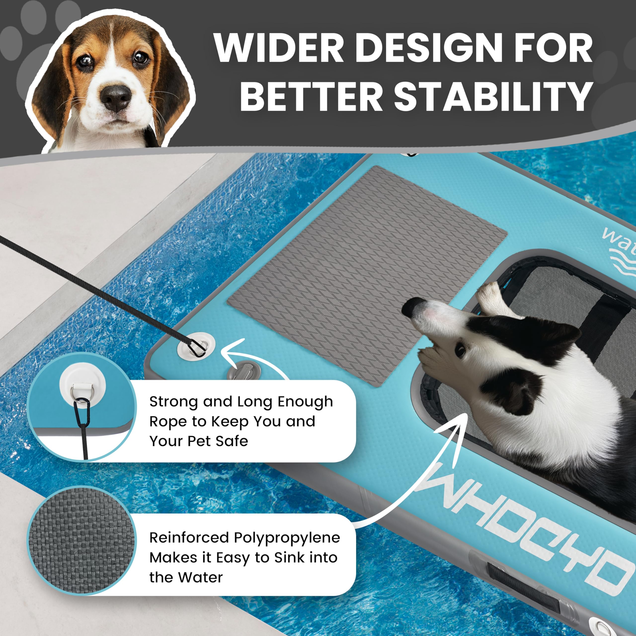 Scaletta gonfiabile per cani con rampa galleggiante per piscine, barche, banchine, cani, scaletta per animali domestici, fino a 90,7 kg, per uso umano, frisbee
