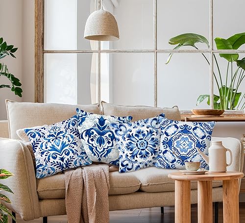 Miniatura 2 de Huester Chinoiserie - Fundas de almohada de 18 x 18 pulgadas, almohadas decorativas, porcelana azul y blanca, decoración del hogar