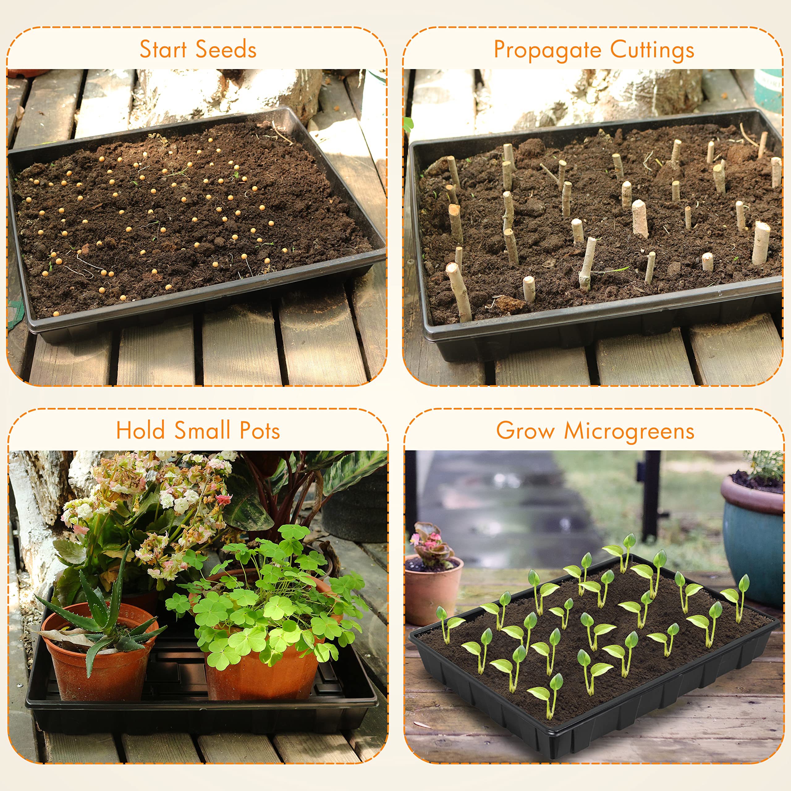 Gardzen Lot de 10 plateaux à semences, réutilisables, parfaits pour le démarrage des graines, les microgreens, le jardinage intérieur et les pépinières de plantes en serre – Pas de trous de drainage