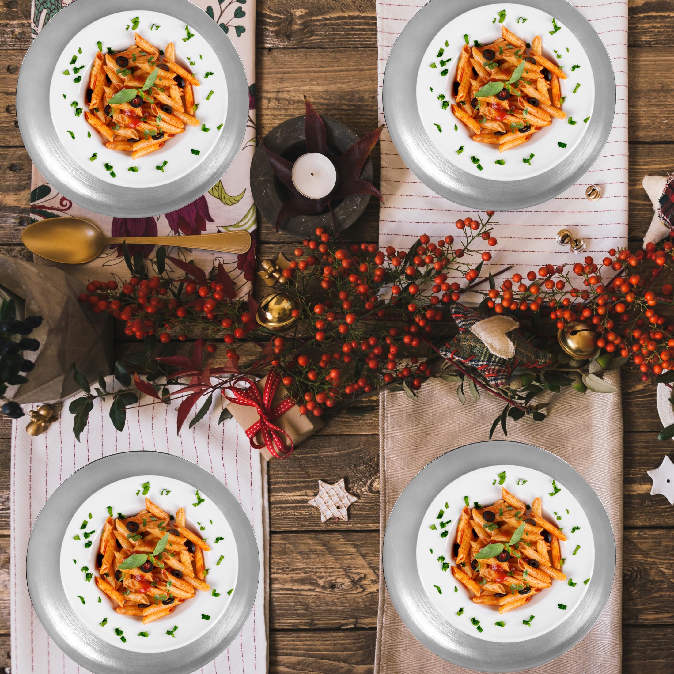 Spsyrine Christmas Snowflakes Red Charger Plates, Set Of 6 Round Chargers For Table Setting, Christmas Holiday Winter Party Decoration