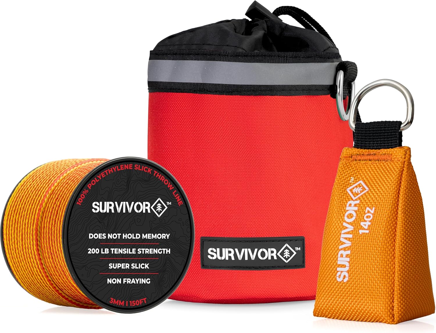 SURVIVOR Arborist Throw Line Kit Includes 14 OZ Throw Weight, 200 LB