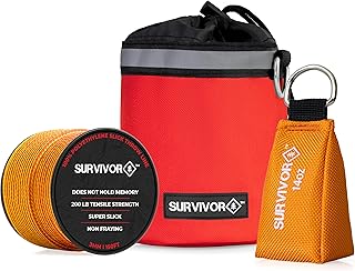 SURVIVOR Arborist Throw Line Kit - Includes 14 OZ Throw Weight, 200 LB Throw Line, & Storage Case - Rugged Tree Climbing Gear with Arborist Rope, Arborist Throw Bag, & Storage Case - Tree Climbing Kit