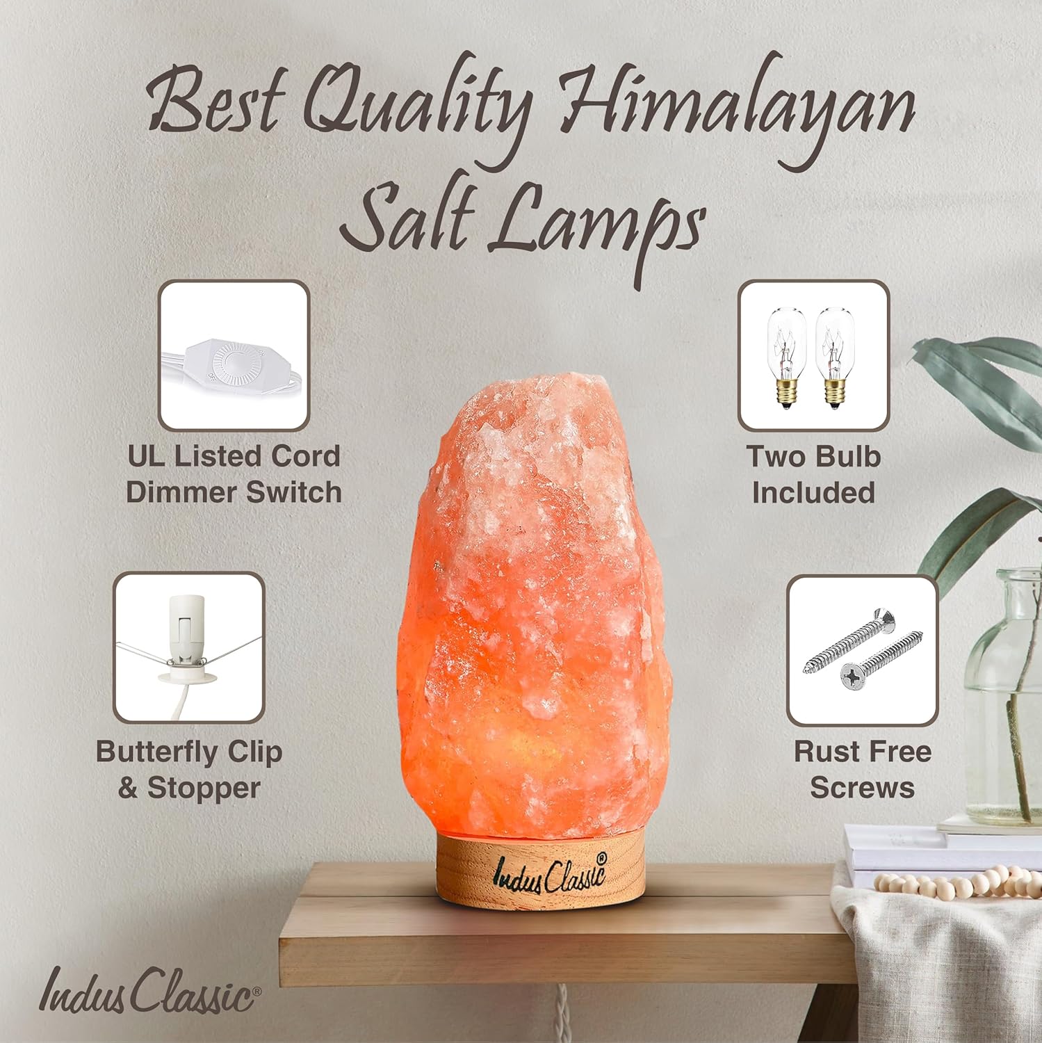 LN-02 Pack of 2 Natural Himalayan Pink Crystal Rock Salt Lamp 4~7 lbs with Dimmer Control Switch, Quality Gift Packaging