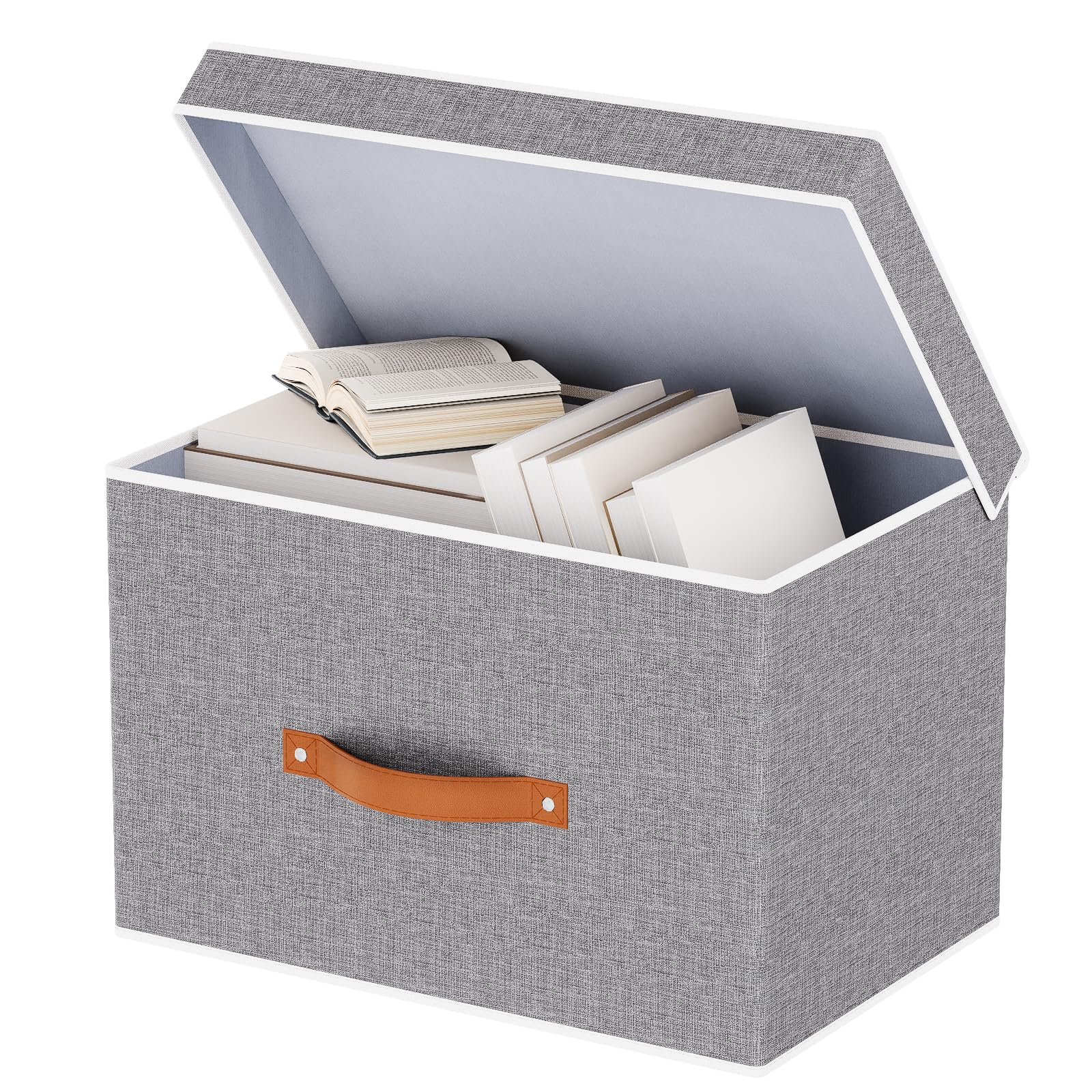 Set de 1 Cajas Almacenaje con Tapa, Plegable Cestas Organizadoras con Asas, Caja Almacenamiento Ropa para Libros, Mantas, Sábanas, Gris, 33×23×20 cm