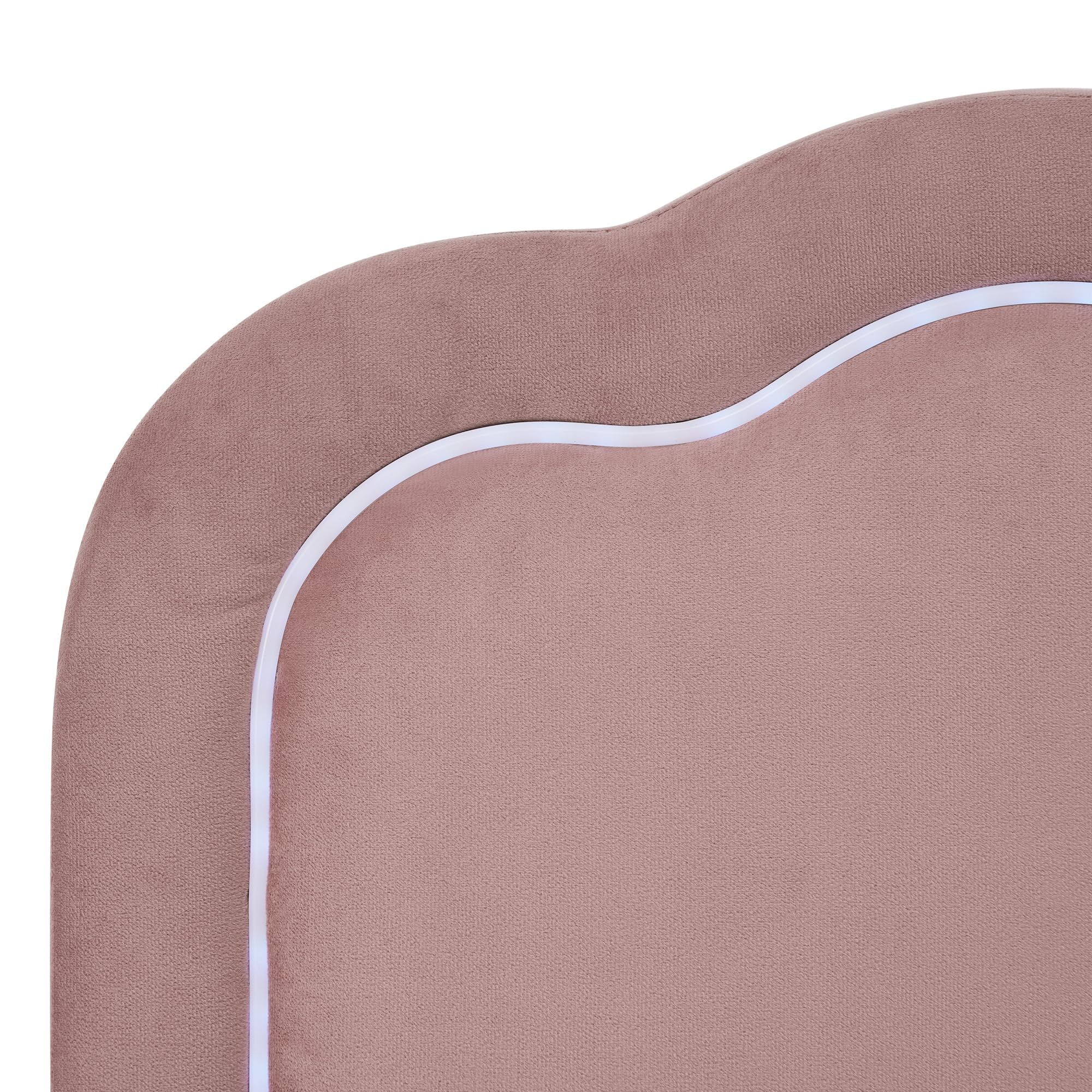 Gecheer Letto con testiera a LED a Forma di Pompon, Letto Matrimoniale in Velluto Rosa con Luce Regolabile e Musica, 90x190 cm, Struttura Robusta per Camera da Letto